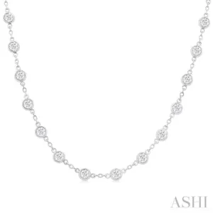 4 ctw Bezel Set Round Cut Diamond Station Necklace in 14K White Gold