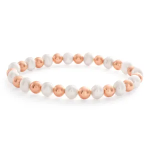 6.5mm Mixed Colour Freshwater Pearl 17.5cm Bracelet with Rose Tone Hematite Beads