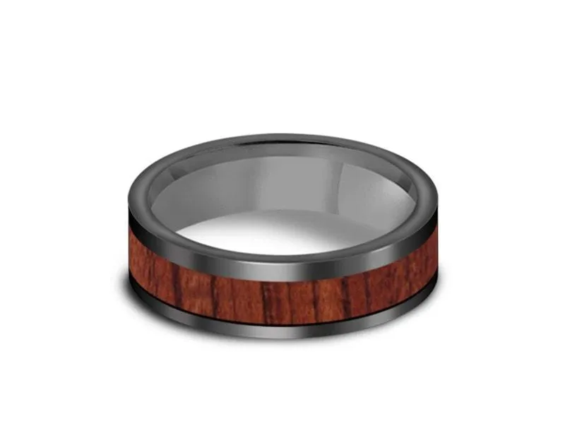 6MM HAWAIIAN Koa Wood TungsteN WEDDING BAND FLAT AND GRAY INTERIOR