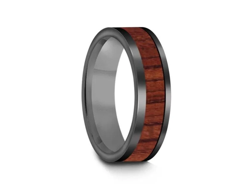 6MM HAWAIIAN Koa Wood TungsteN WEDDING BAND FLAT AND GRAY INTERIOR