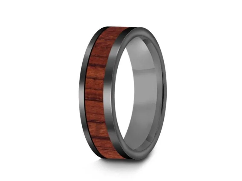 6MM HAWAIIAN Koa Wood TungsteN WEDDING BAND FLAT AND GRAY INTERIOR