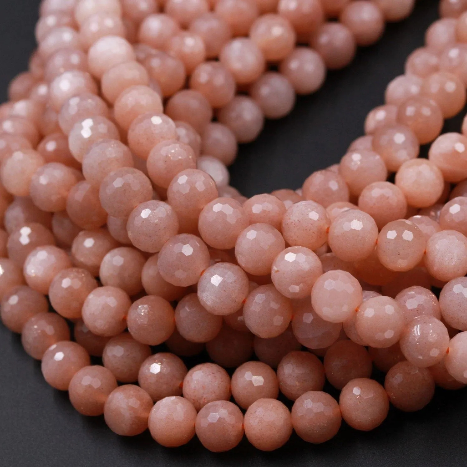 AA Faceted Multicolor Natural Salmon Peach Moonstone 8mm Faceted Round Beads High Quality Micro Faceted Sparkling Gemstone 16" Strand