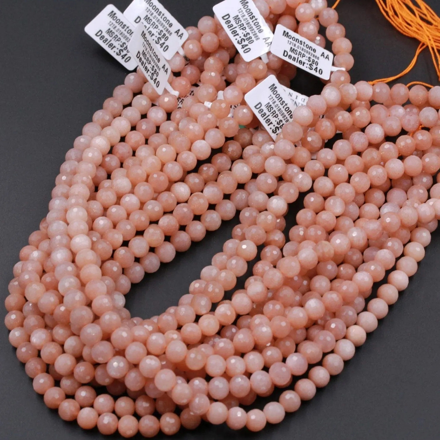 AA Faceted Multicolor Natural Salmon Peach Moonstone 8mm Faceted Round Beads High Quality Micro Faceted Sparkling Gemstone 16" Strand