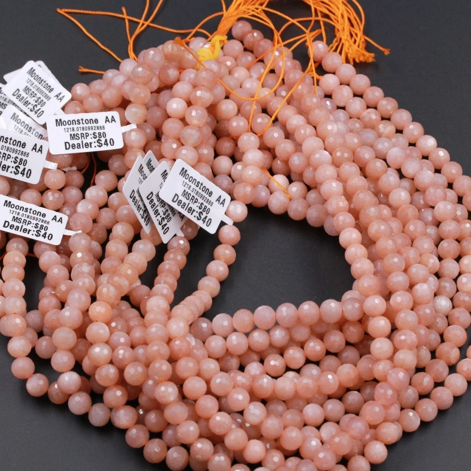 AA Faceted Multicolor Natural Salmon Peach Moonstone 8mm Faceted Round Beads High Quality Micro Faceted Sparkling Gemstone 16" Strand