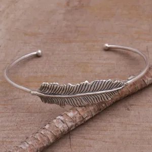 Alluring Feather 925 Sterling Silver Feather Cuff Bracelet from Bali