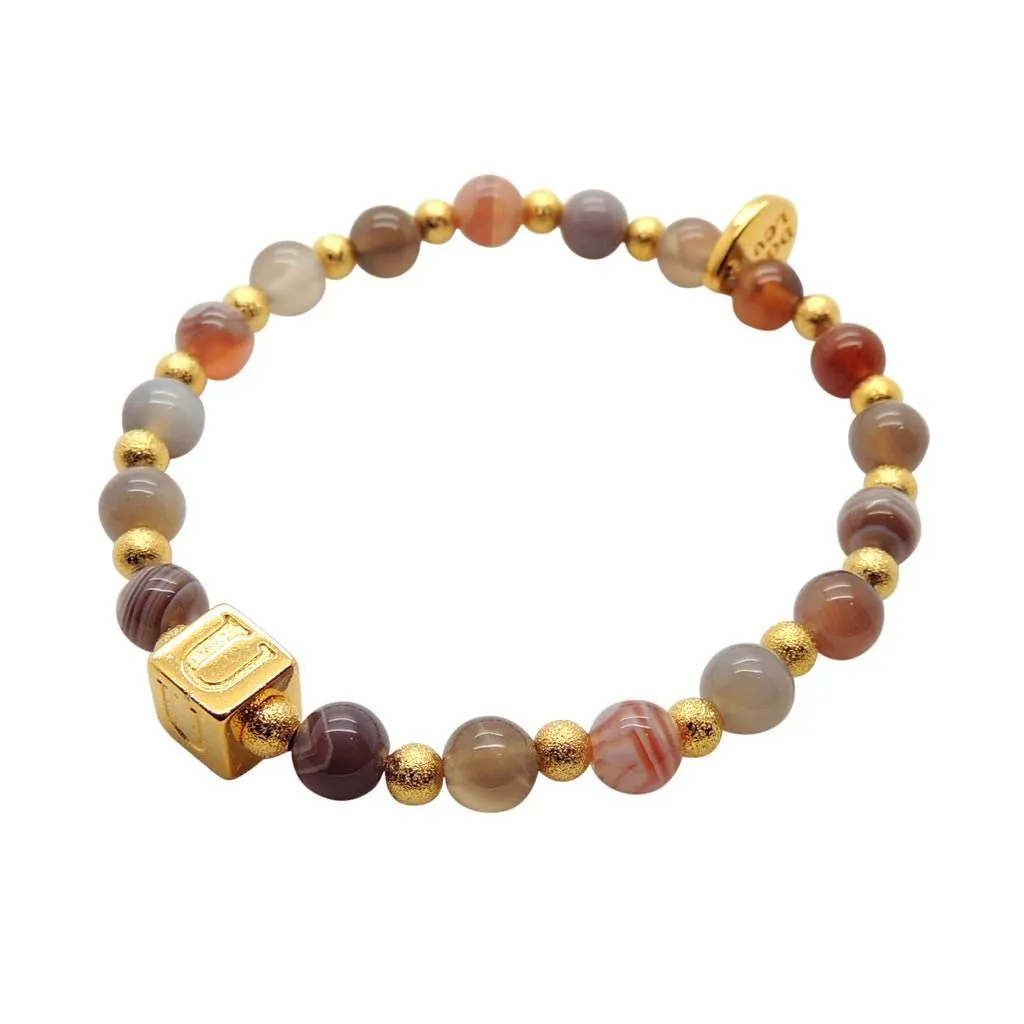 Alphabet Cube Stardust Gemstone Bead Bracelet