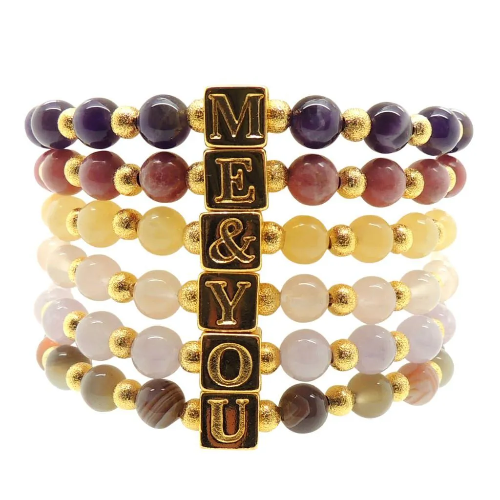 Alphabet Cube Stardust Gemstone Bead Bracelet