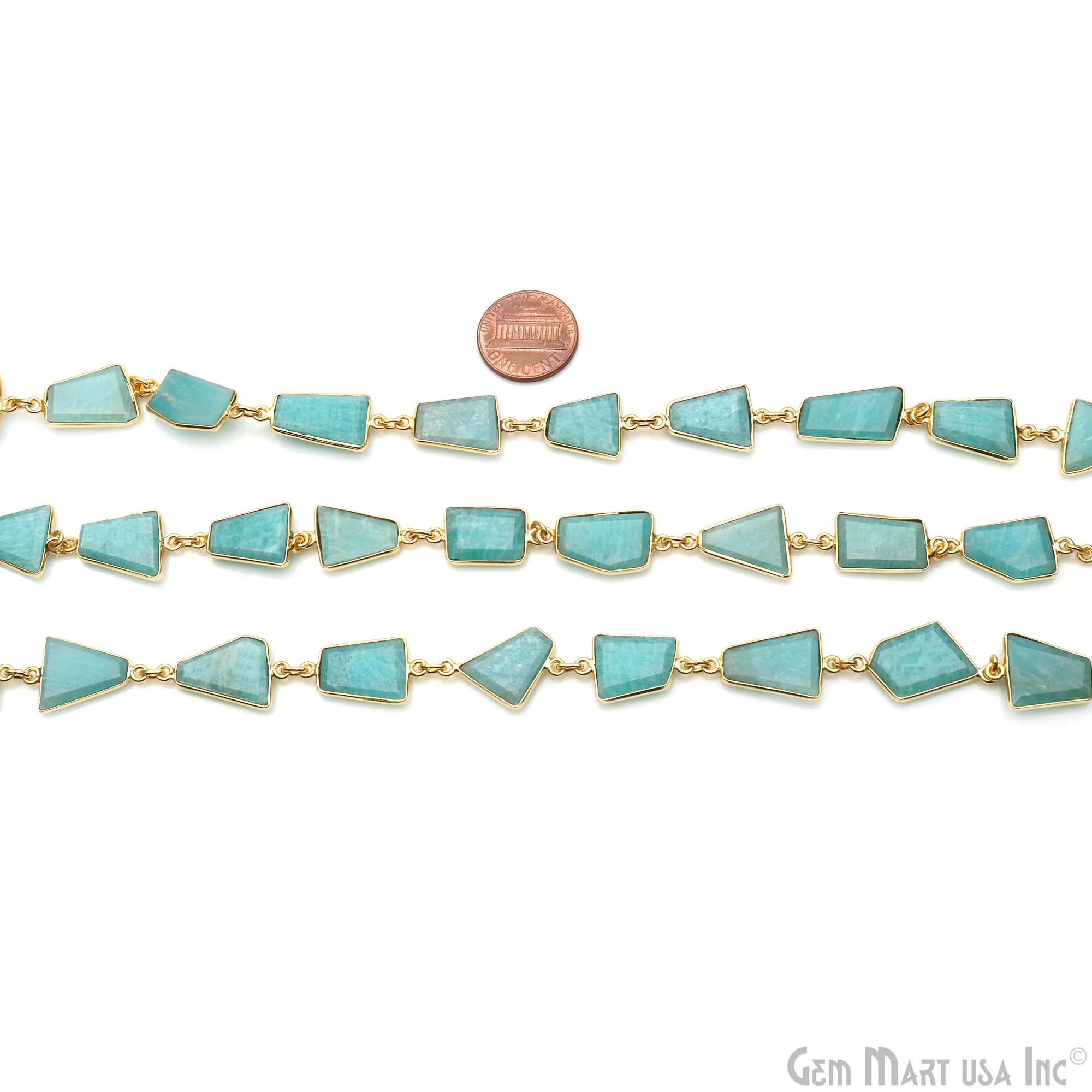 Amazonite 10-15mm Faceted Free Form Gold Plated Bezel Connector Chain