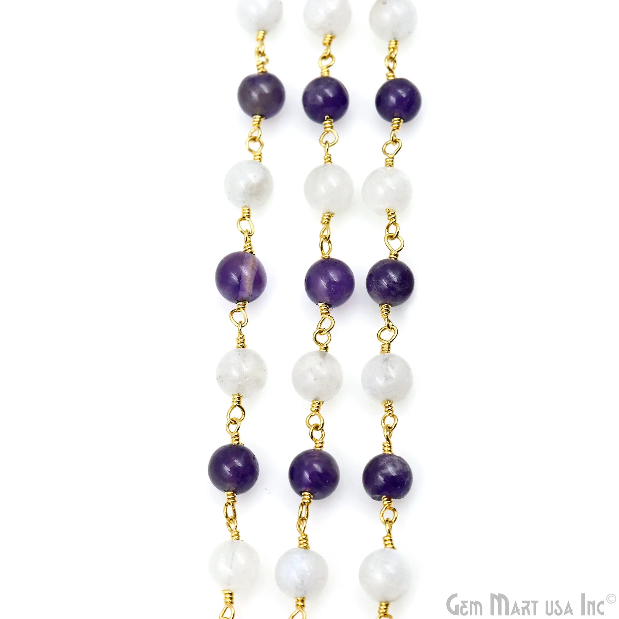 Amethyst & Rainbow Cabochon Beads 5-6mm Gold Plated Gemstone Rosary Chain