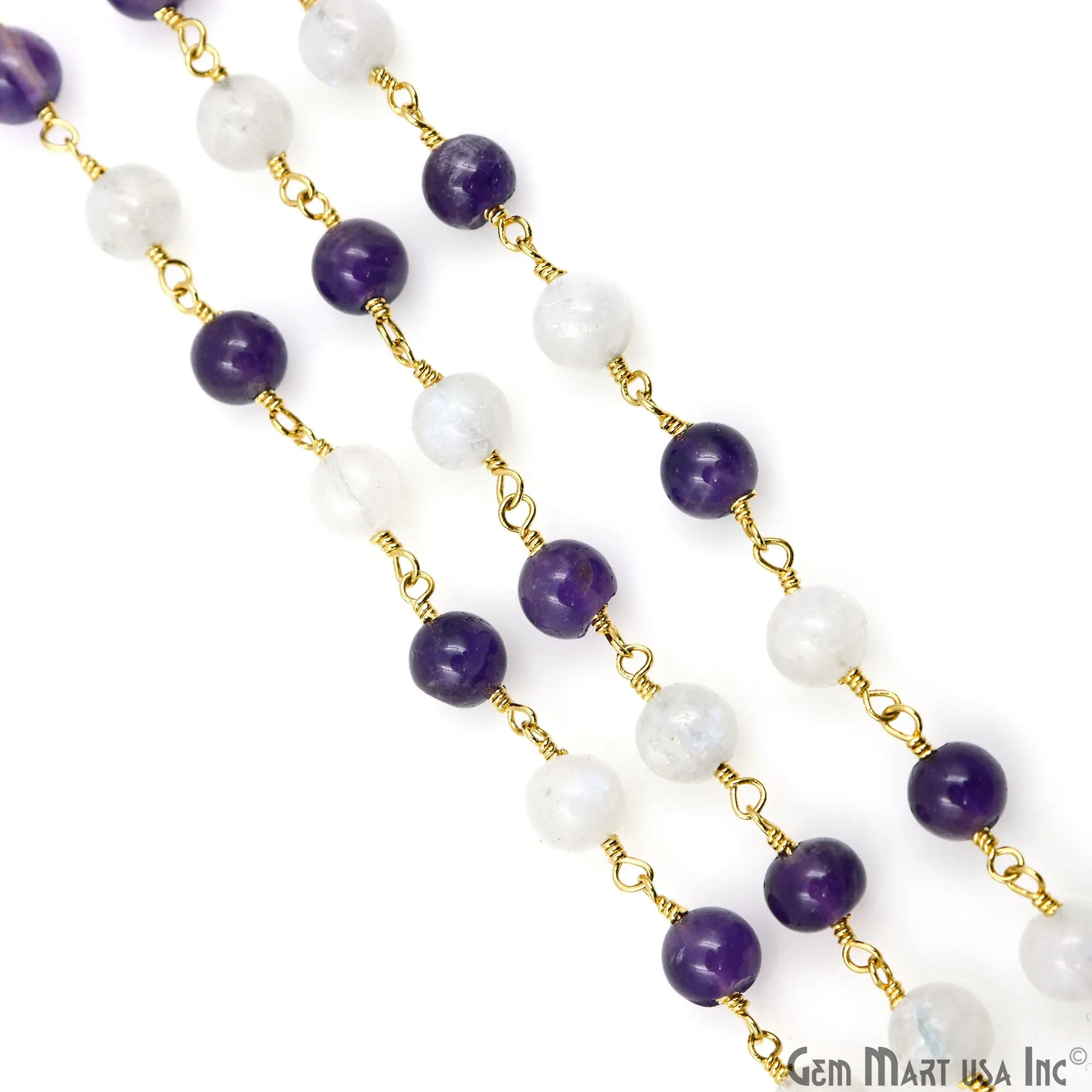 Amethyst & Rainbow Cabochon Beads 5-6mm Gold Plated Gemstone Rosary Chain