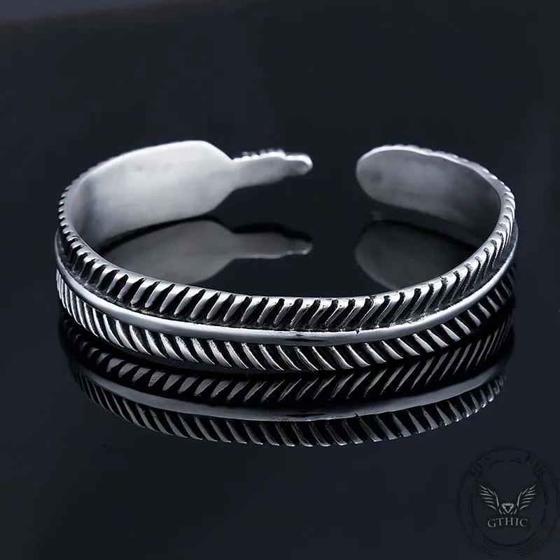 Angle Feather Gem Stainless Steel Open Bracelet