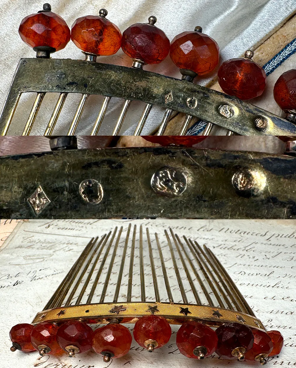 Antique 18th-early 19th Century French Empire Tiara, Decorative Hair Comb, Sterling Silver & Gold, Vermeil