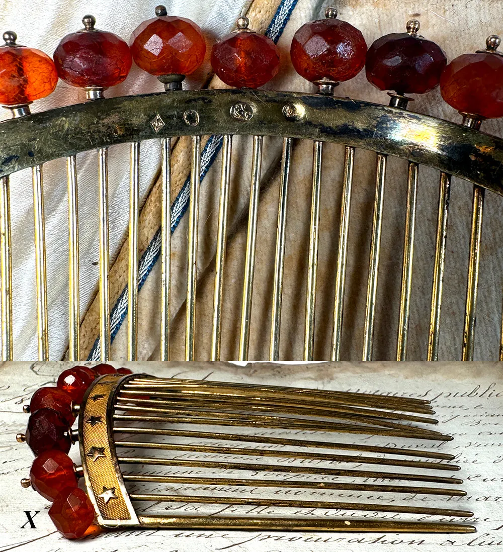 Antique 18th-early 19th Century French Empire Tiara, Decorative Hair Comb, Sterling Silver & Gold, Vermeil