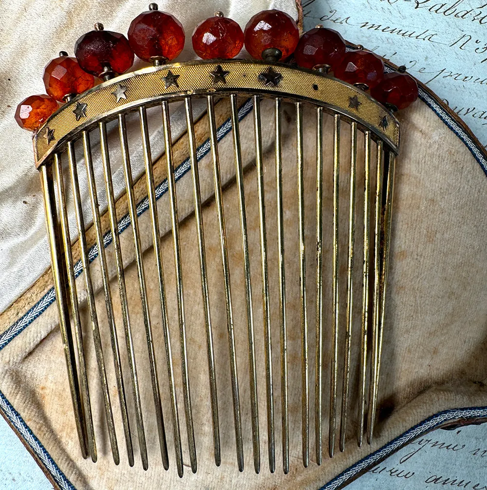 Antique 18th-early 19th Century French Empire Tiara, Decorative Hair Comb, Sterling Silver & Gold, Vermeil