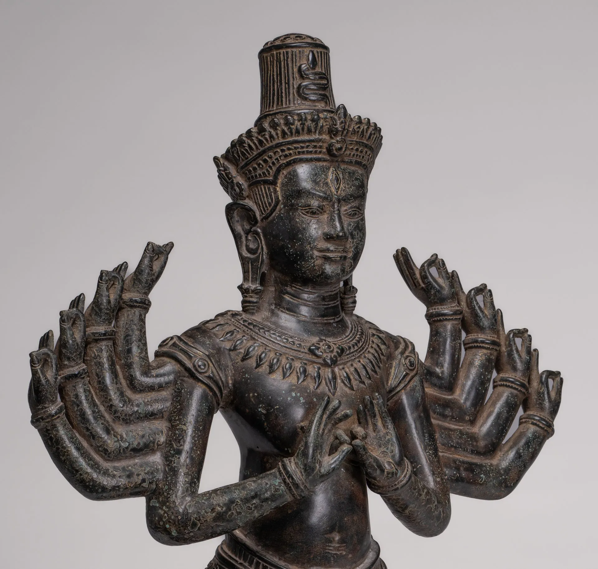 Antique Khmer Style Bronze Angkor Wat Ardhaparyanka Shiva - 10 Arms - 70cm/28"