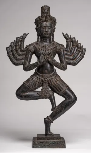 Antique Khmer Style Bronze Angkor Wat Ardhaparyanka Shiva - 10 Arms - 70cm/28"