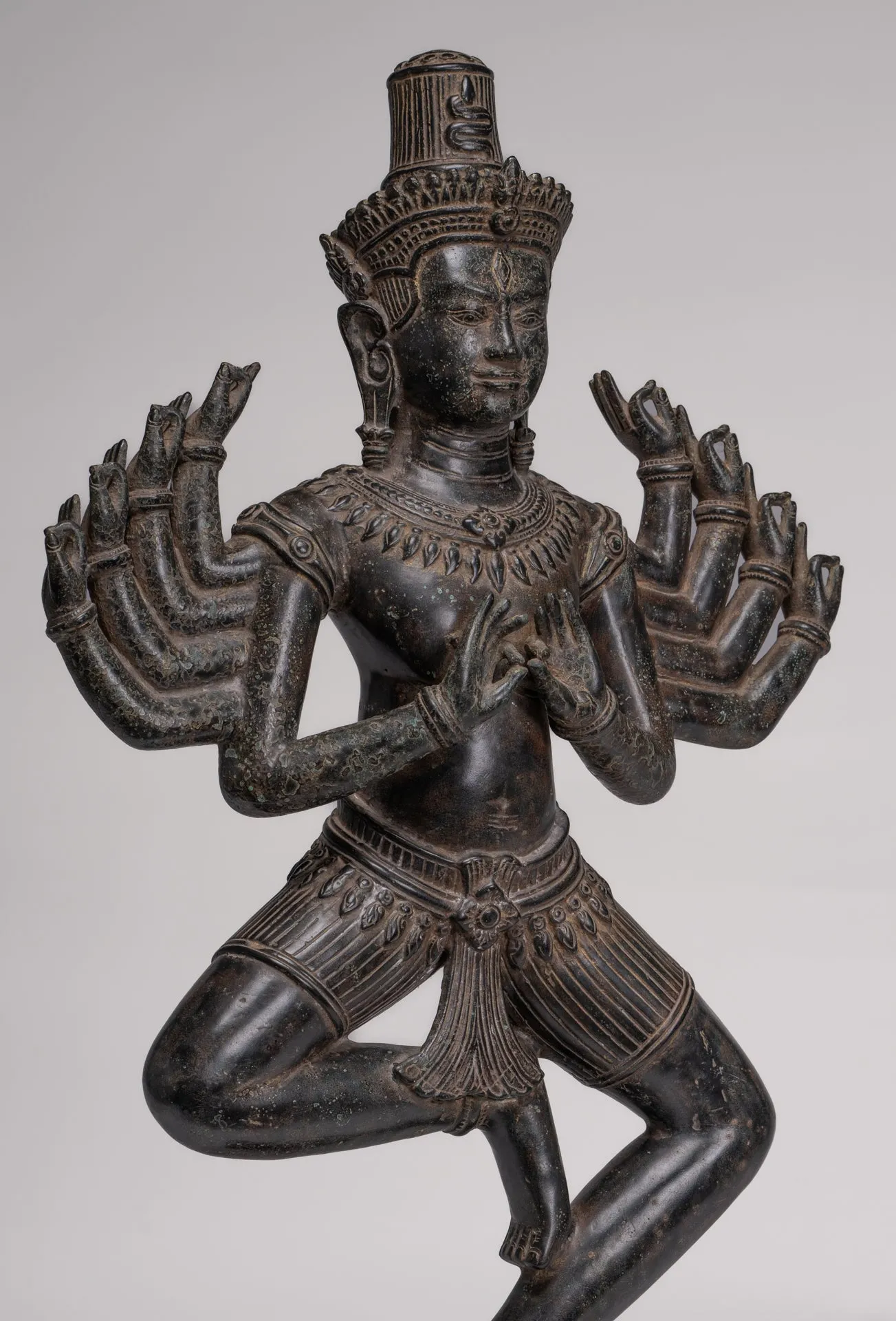 Antique Khmer Style Bronze Angkor Wat Ardhaparyanka Shiva - 10 Arms - 70cm/28"