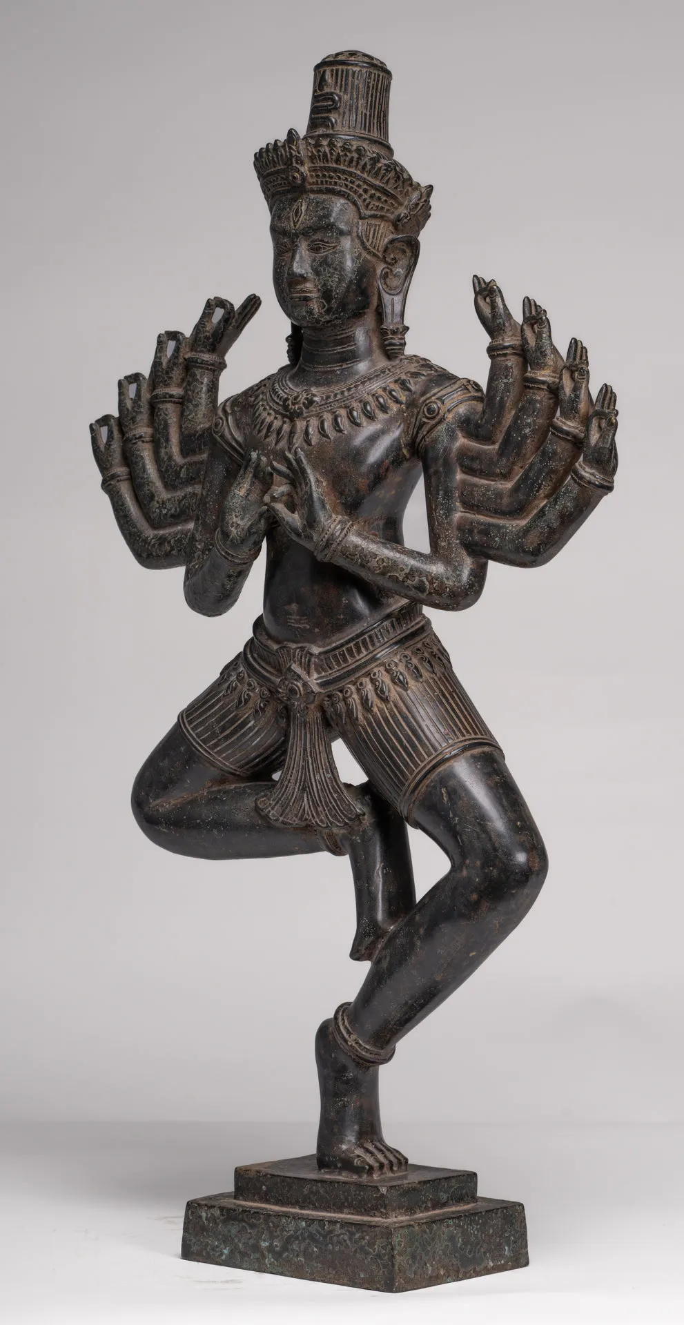 Antique Khmer Style Bronze Angkor Wat Ardhaparyanka Shiva - 10 Arms - 70cm/28"