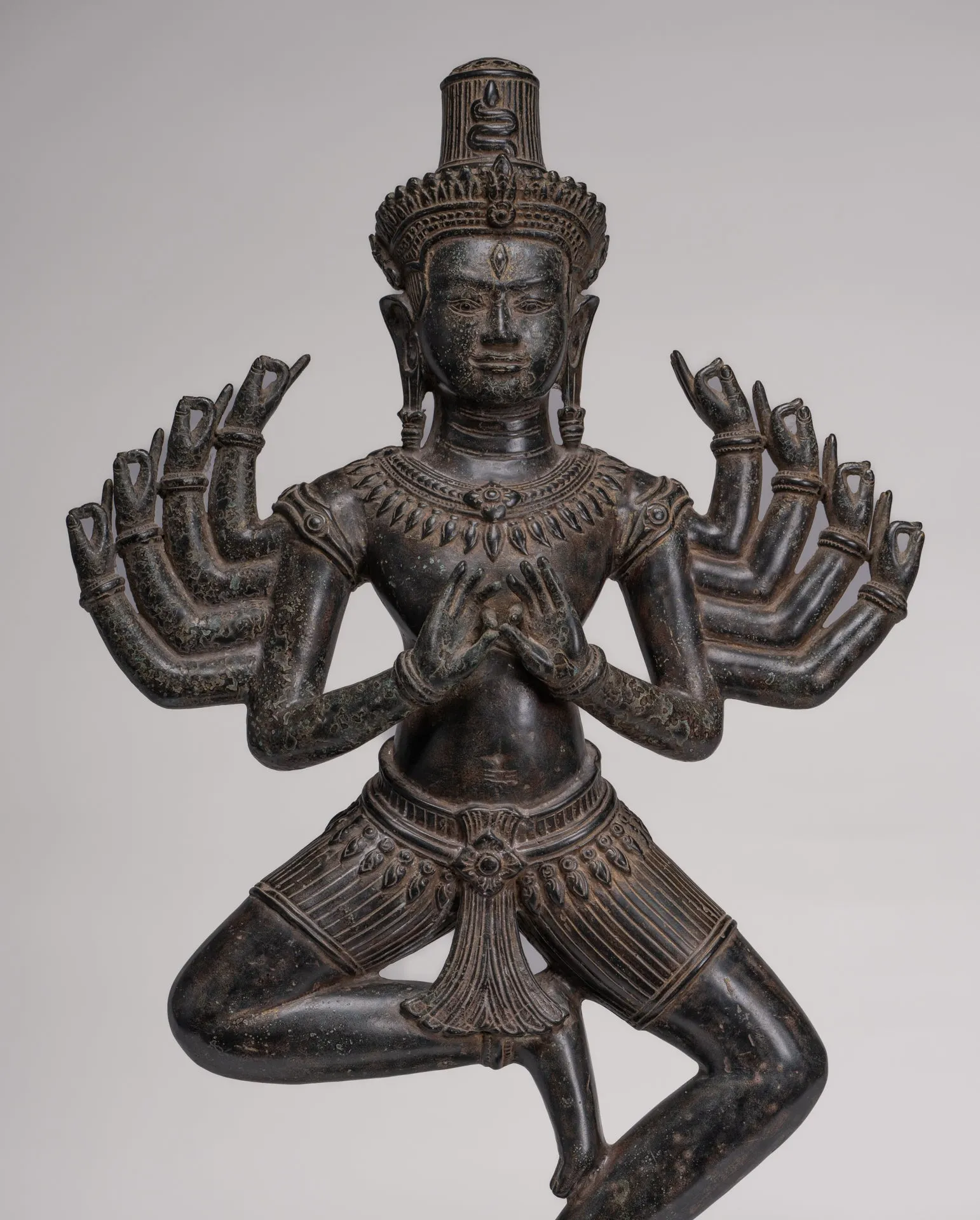 Antique Khmer Style Bronze Angkor Wat Ardhaparyanka Shiva - 10 Arms - 70cm/28"