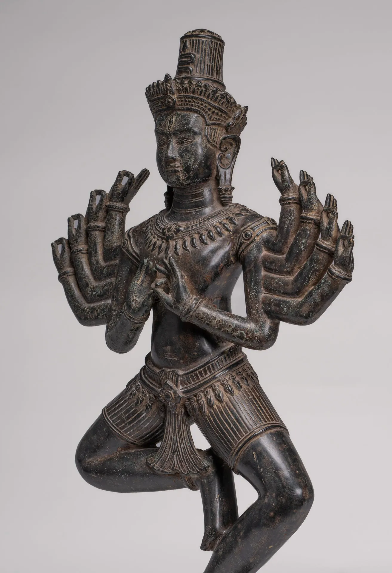 Antique Khmer Style Bronze Angkor Wat Ardhaparyanka Shiva - 10 Arms - 70cm/28"