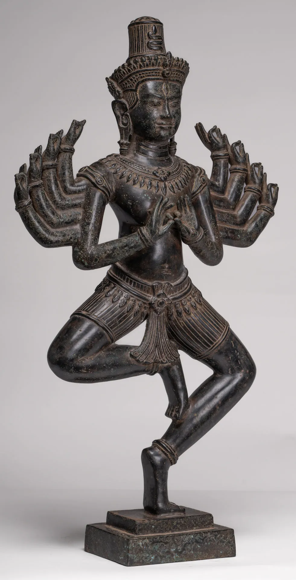 Antique Khmer Style Bronze Angkor Wat Ardhaparyanka Shiva - 10 Arms - 70cm/28"