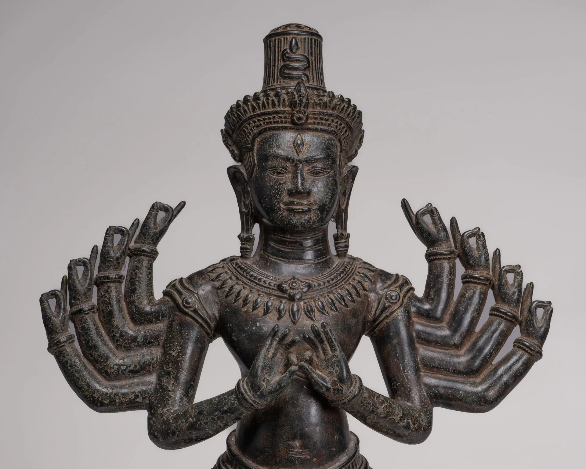 Antique Khmer Style Bronze Angkor Wat Ardhaparyanka Shiva - 10 Arms - 70cm/28"