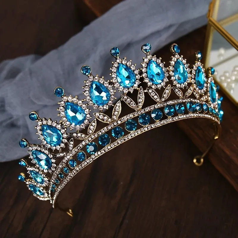 Aqua Blue Crystal Crown Vintage Silver Princess Tiara Detail Princess Queen diadem hair jewelry