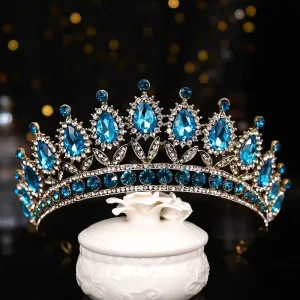 Aqua Blue Crystal Crown Vintage Silver Princess Tiara Detail Princess Queen diadem hair jewelry