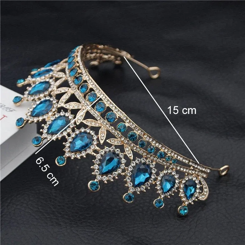 Aqua Blue Crystal Crown Vintage Silver Princess Tiara Detail Princess Queen diadem hair jewelry