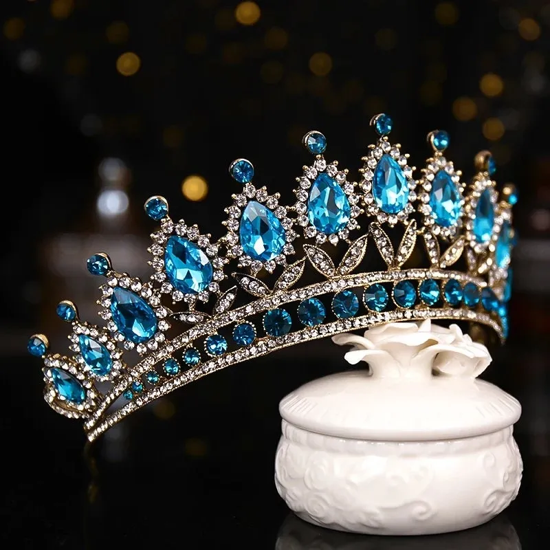 Aqua Blue Crystal Crown Vintage Silver Princess Tiara Detail Princess Queen diadem hair jewelry