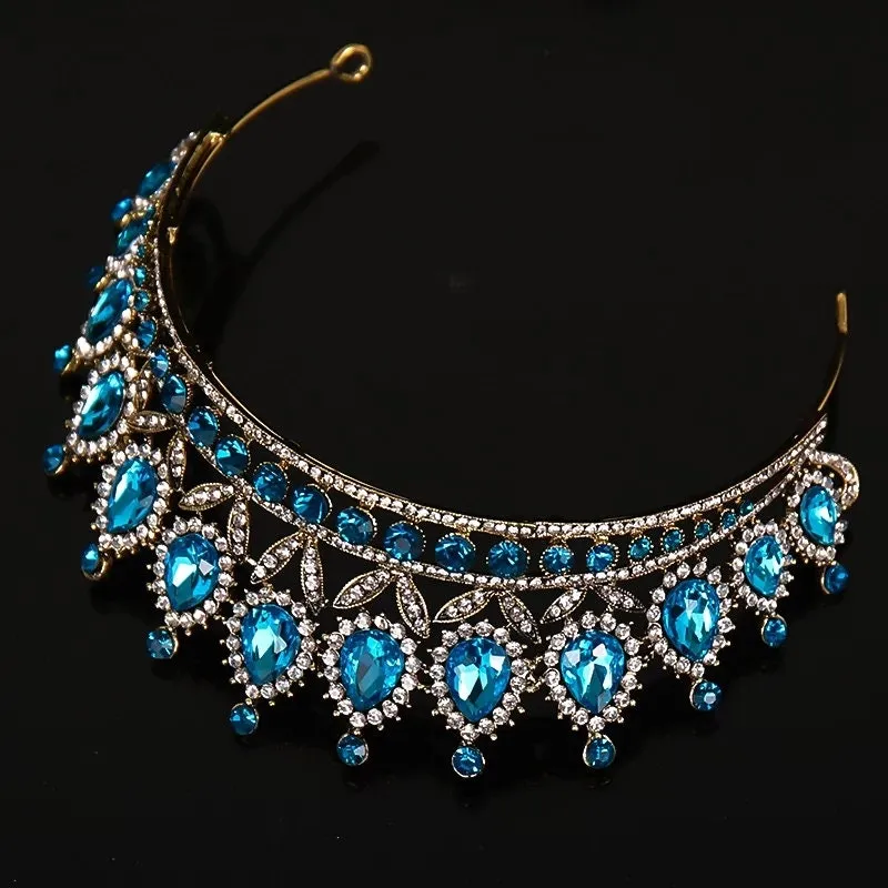 Aqua Blue Crystal Crown Vintage Silver Princess Tiara Detail Princess Queen diadem hair jewelry