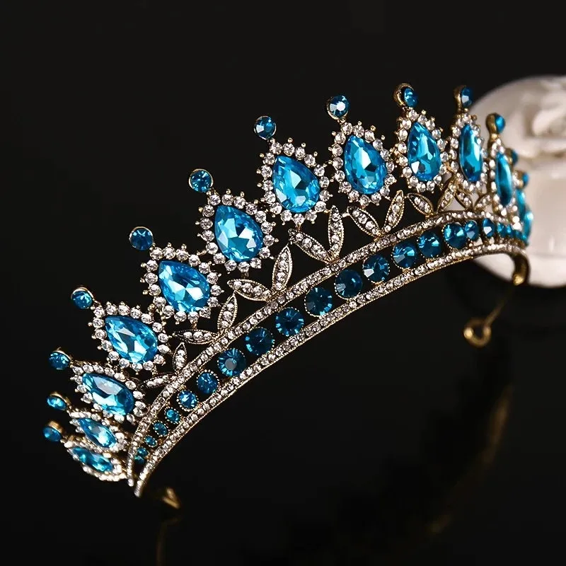 Aqua Blue Crystal Crown Vintage Silver Princess Tiara Detail Princess Queen diadem hair jewelry