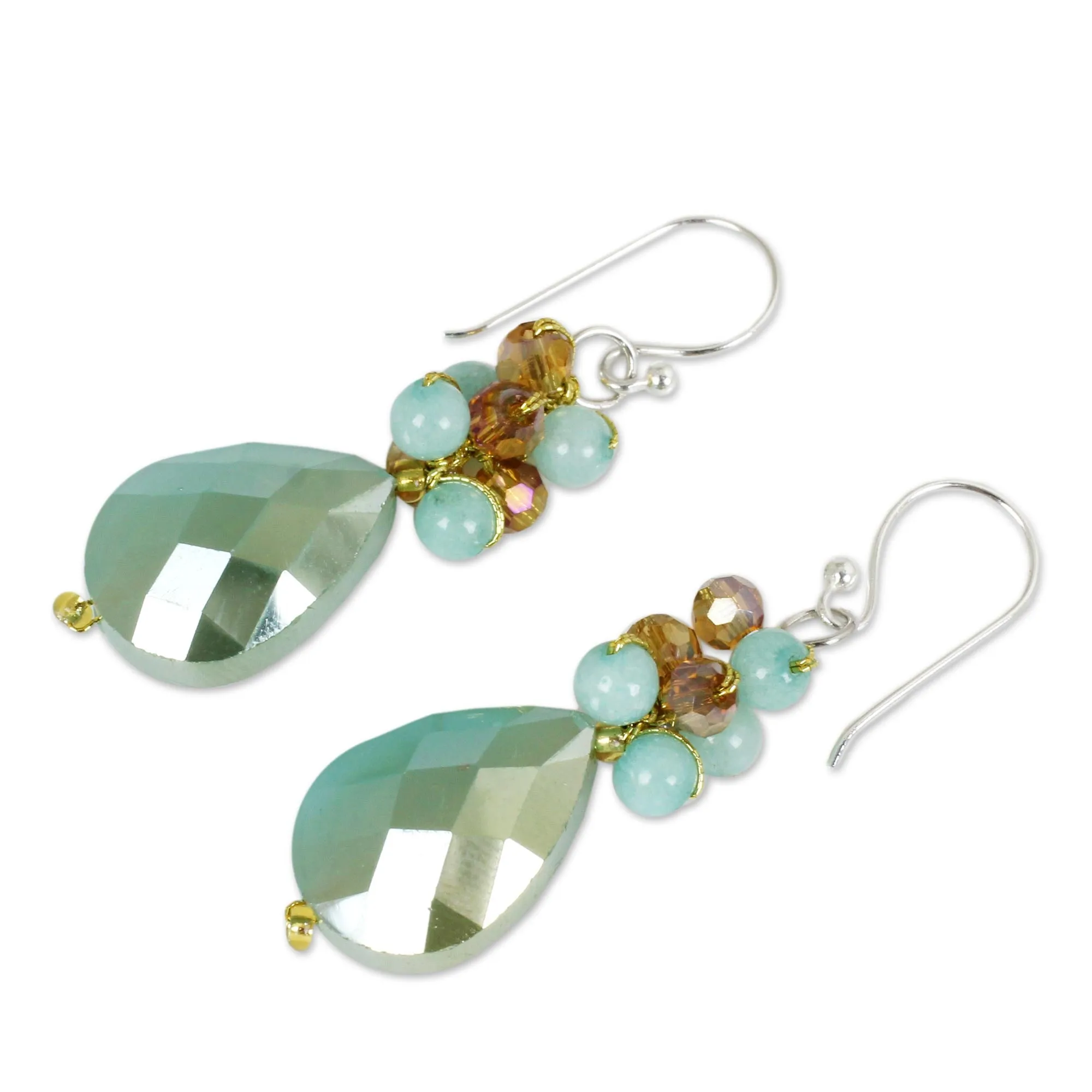 Aqua Dream Beaded Silver Plated Earrings