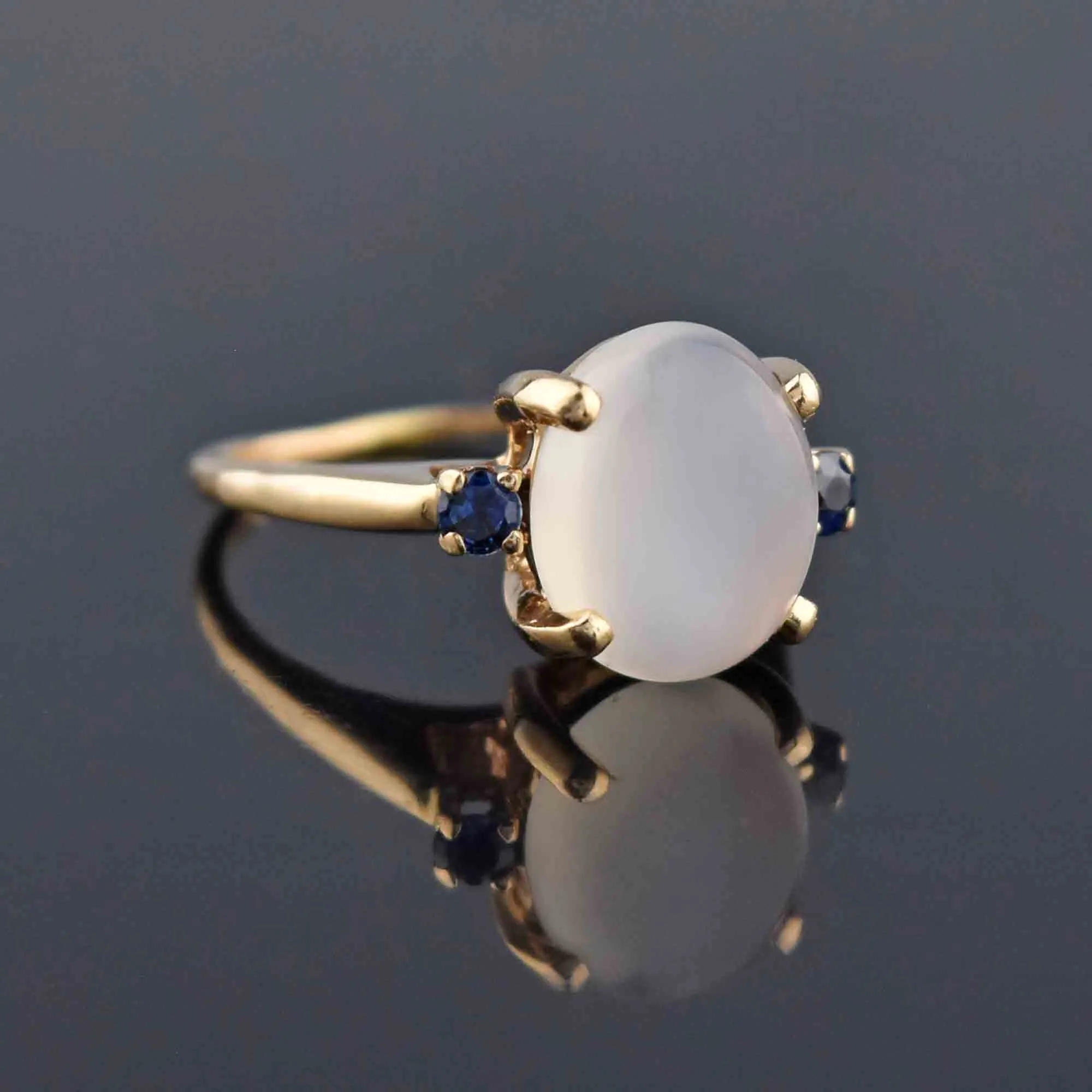 Art Deco 14K Gold Sapphire & Moonstone Ring