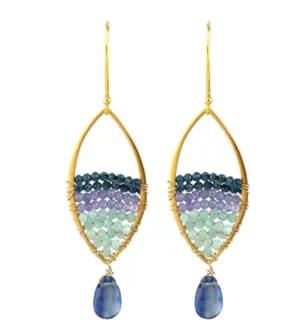 AVF Gold Bright Blue Kyanite, Amazonite, Tanzanite & Quartz Marquise Earrings (SI6797)