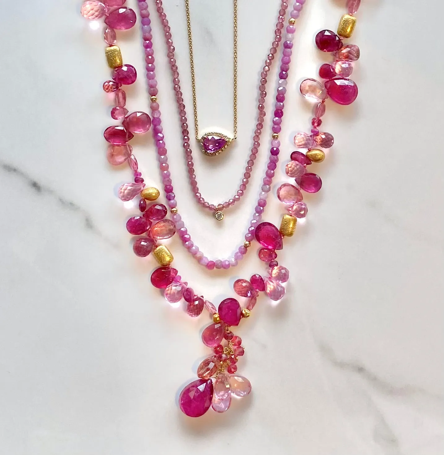 Beaded Ruby & Gold Bead Necklace