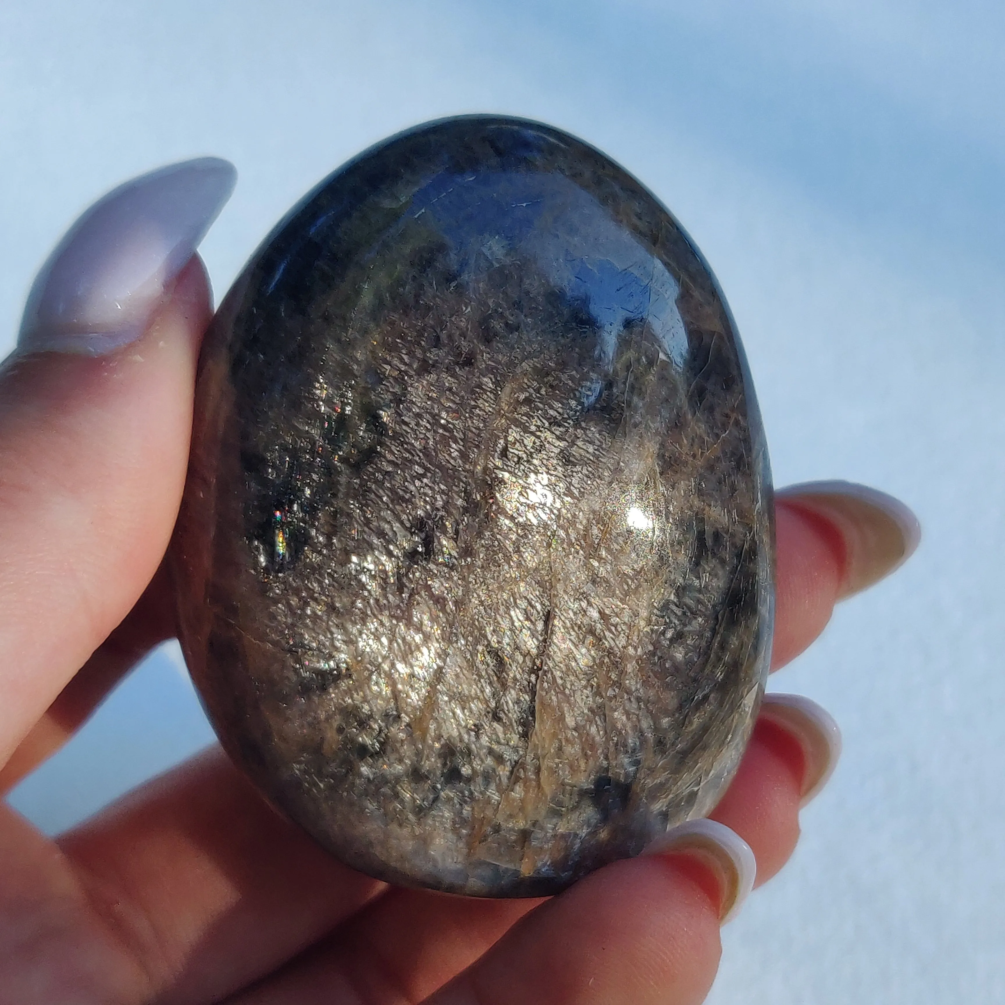 Black Moonstone Palm Stone, Flashy Black Moonstone (#22)