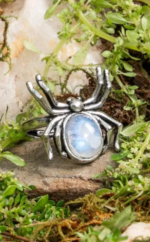 Blue Moonstone Stainless Steel Spider Ring