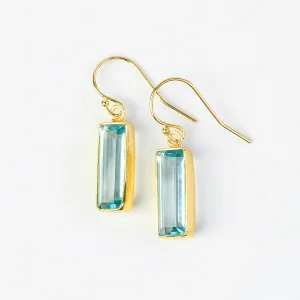 Blue Quartz Bar Drop Earrings, Adira Series, December Birthstone