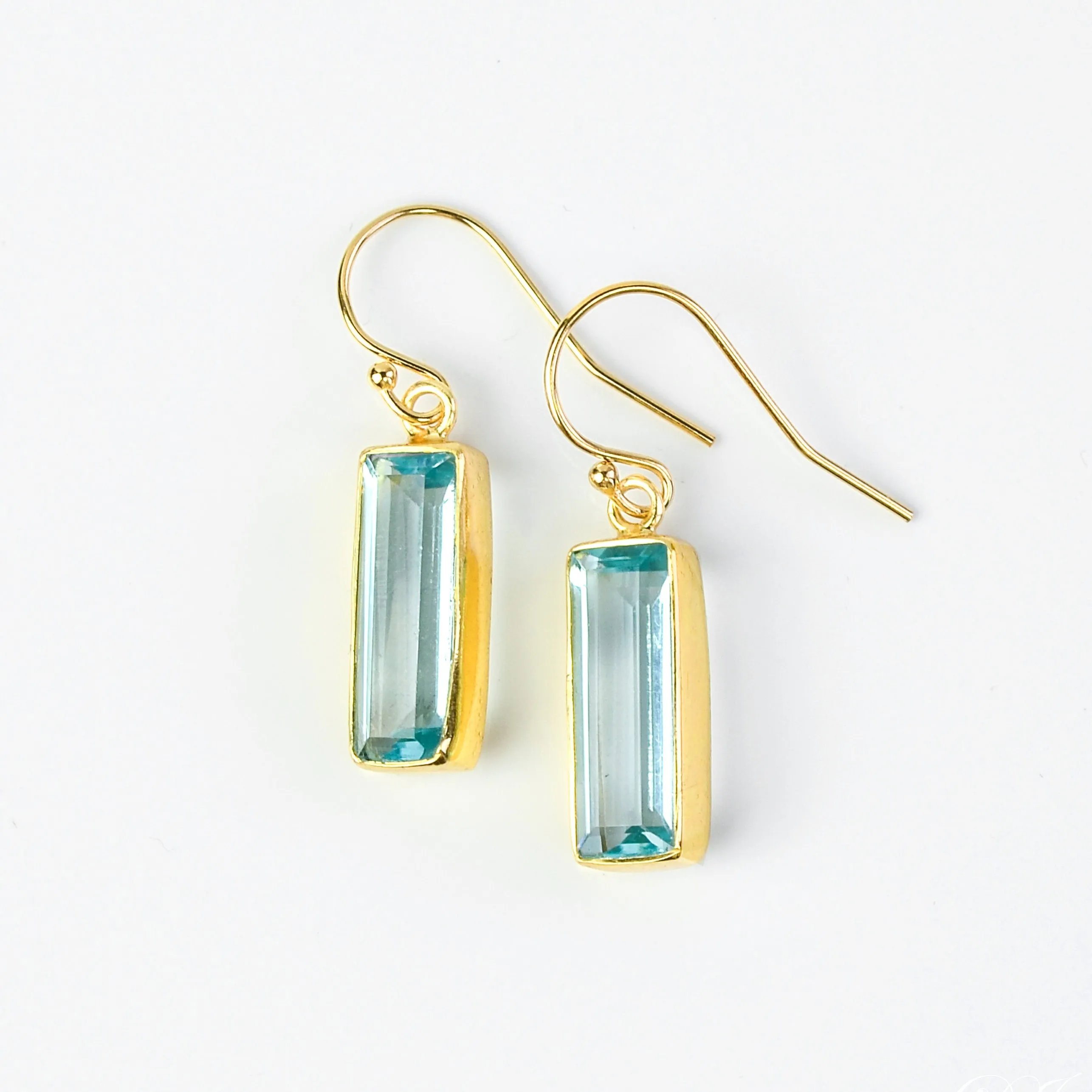 Blue Quartz Bar Drop Earrings, Adira Series, December Birthstone