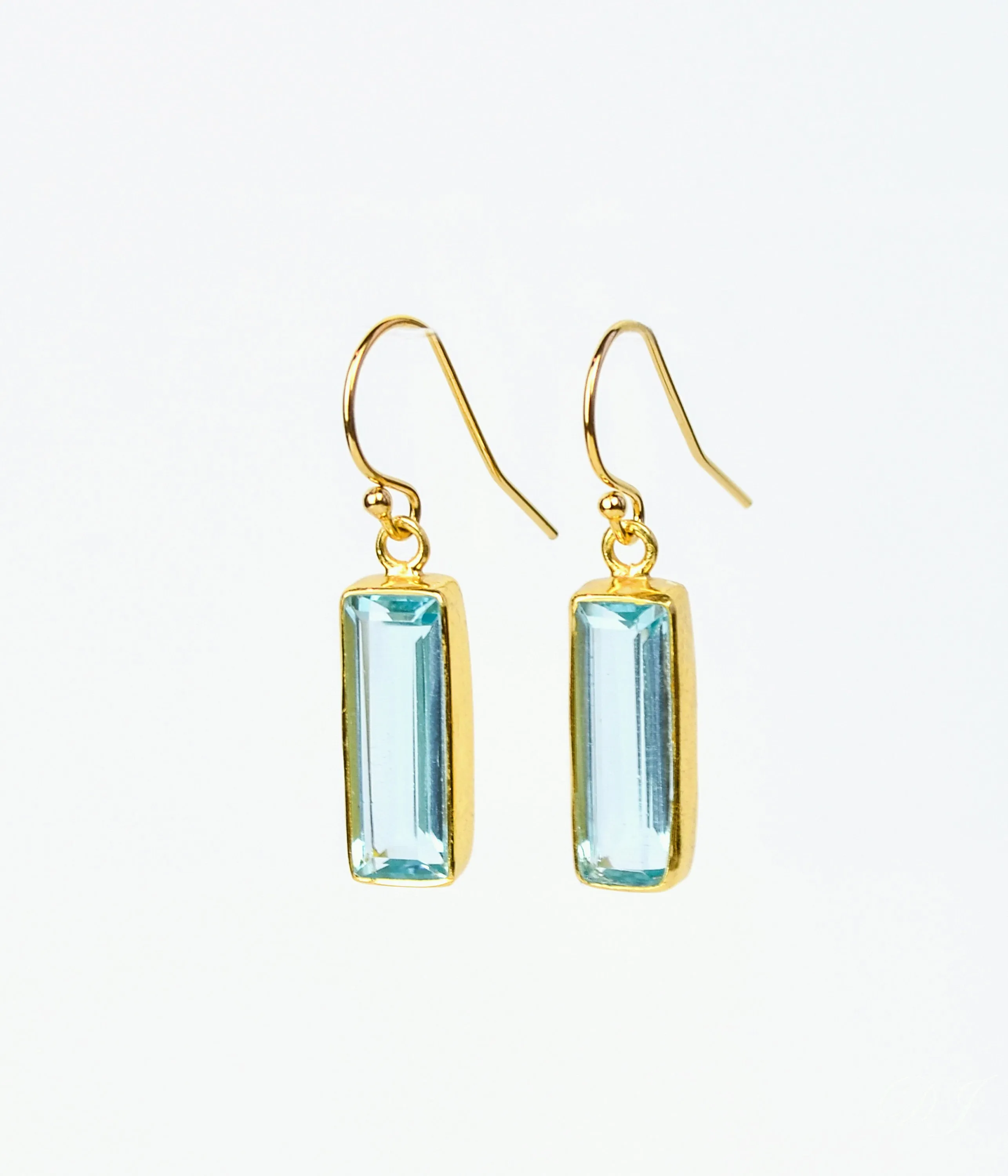 Blue Quartz Bar Drop Earrings, Adira Series, December Birthstone