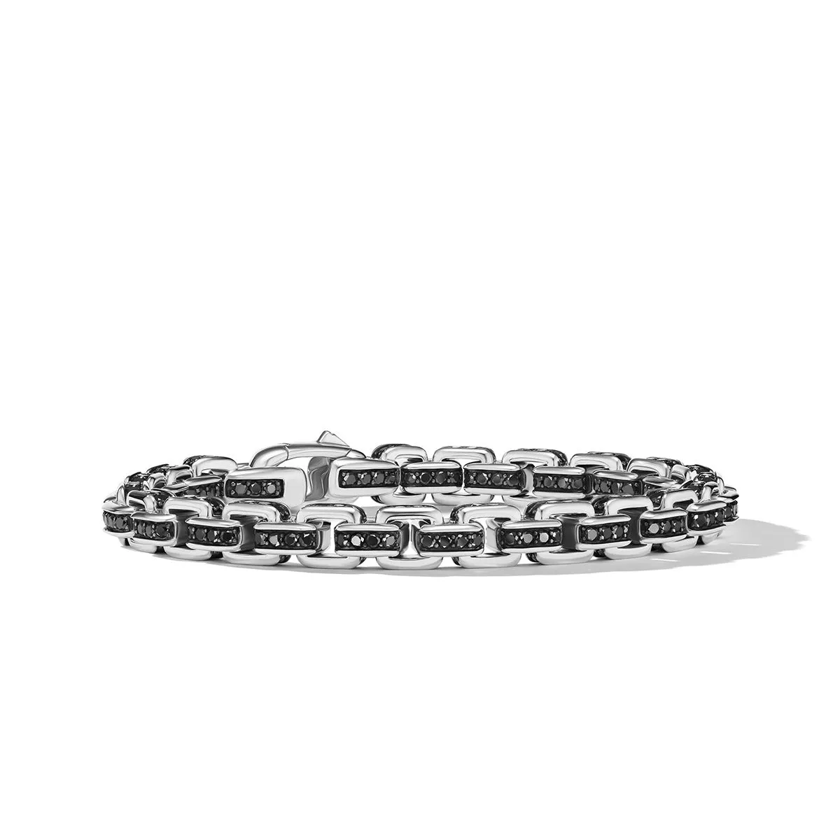 Box Chain Bracelet in Sterling Silver with Pave Black Diamonds