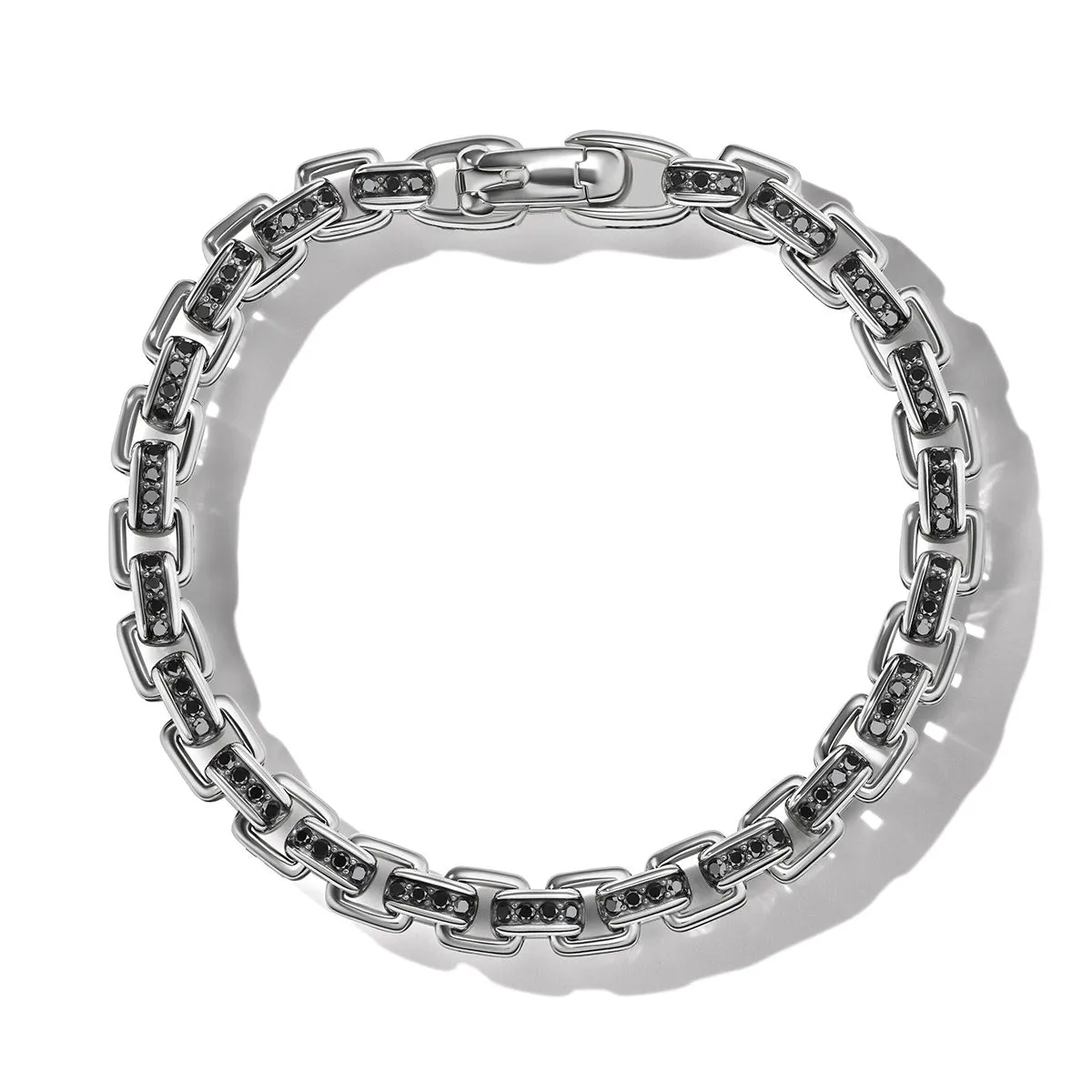 Box Chain Bracelet in Sterling Silver with Pave Black Diamonds