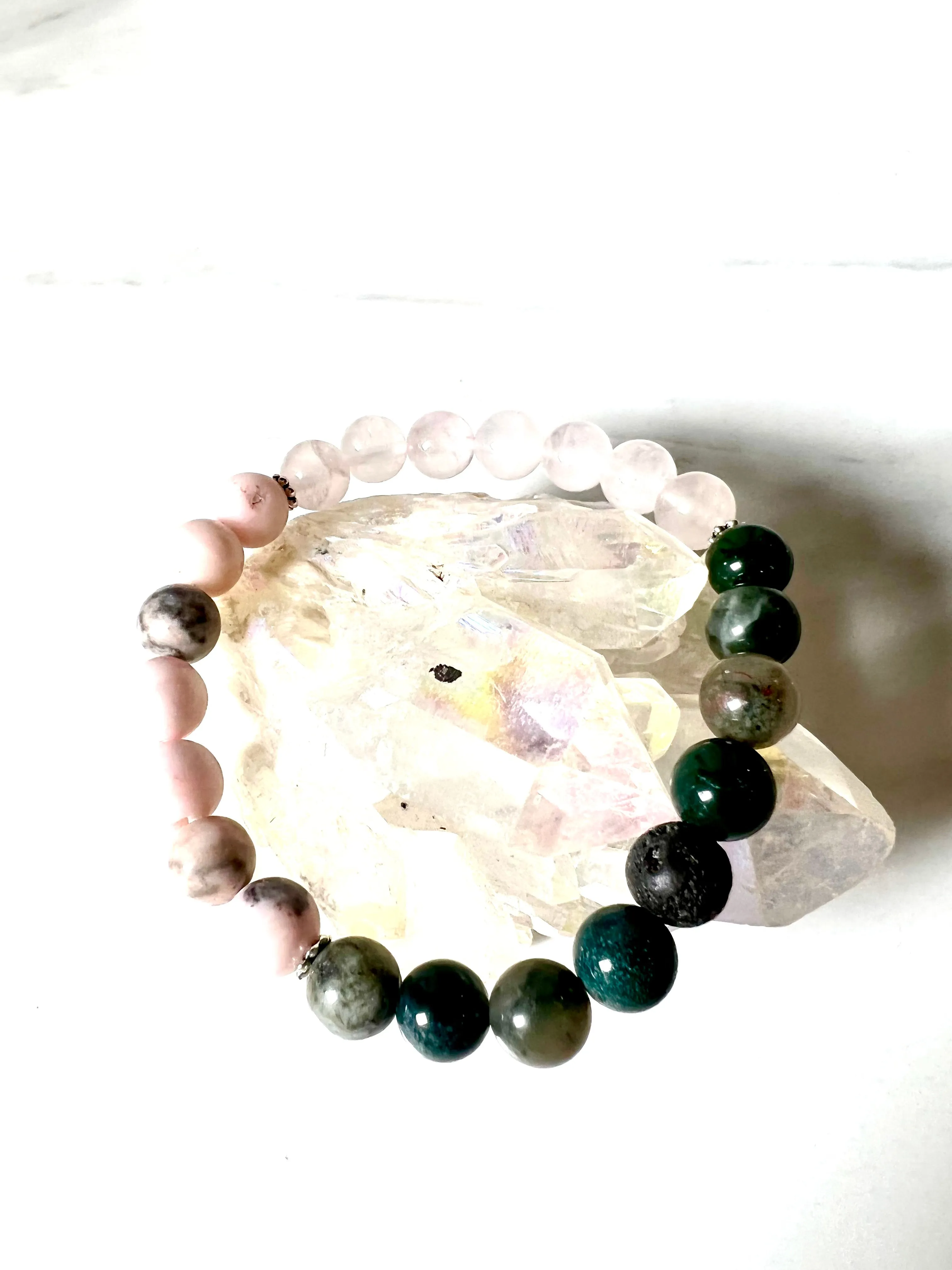 Bracelet, Rose Quartz, Blood Stone and Pink Zebra Stone