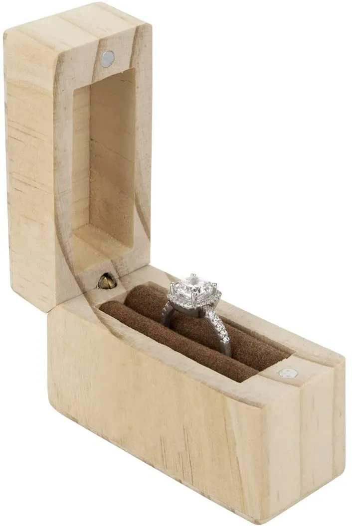 Bulk Pack Unfinished Wood Ring Box with Lid Ring Bearer Box