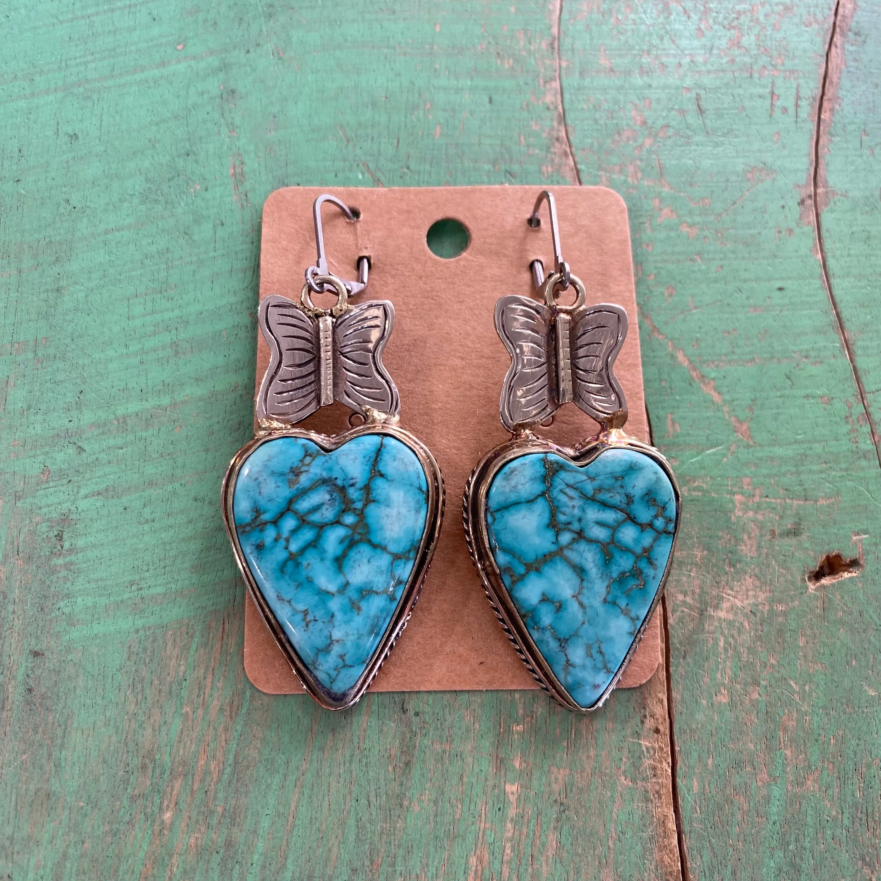 Butterfly Turquoise Heart Necklace or Earrings