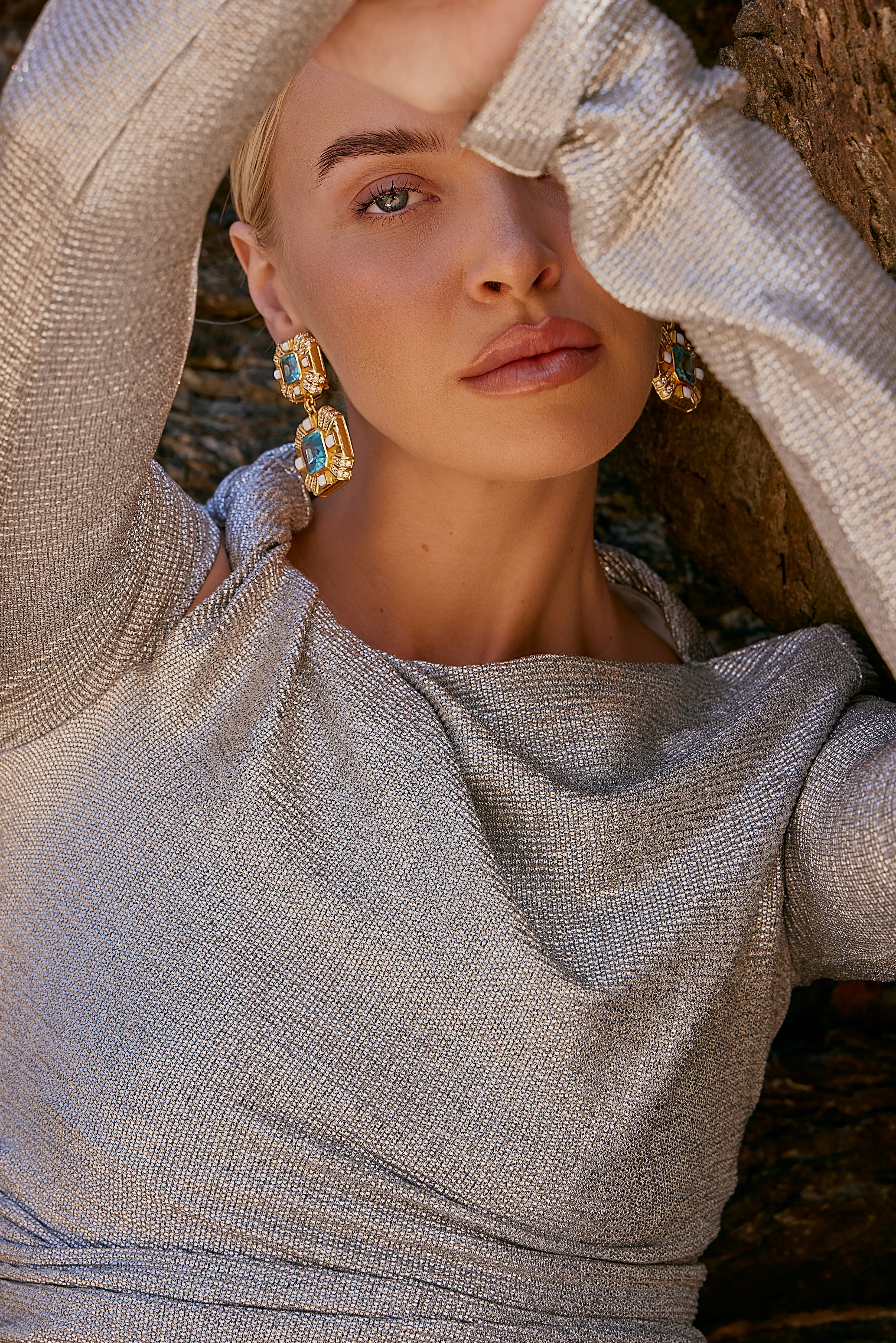 Carrie Earrings Light Blue Quartz, White Stone & Clear Quartz