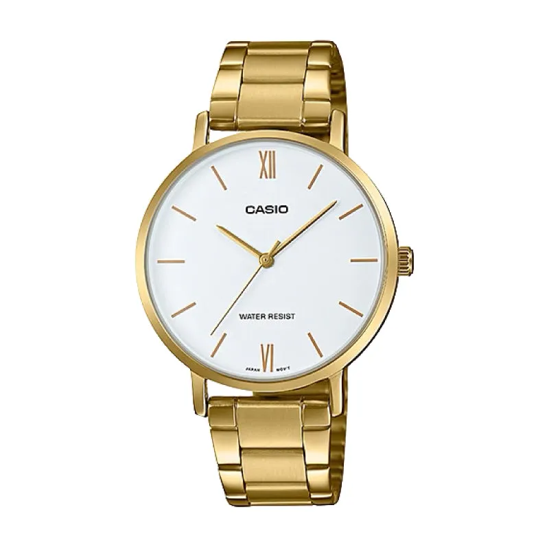 Casio Ladies' Analog Gold Stainless Steel Band Watch LTPVT01G-7B LTP-VT01G-7B