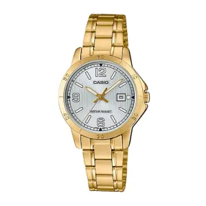 Casio Ladies' Standard Analog Gold Ion Plated Stainless Steel Band Watch LTPV004G-7B2 LTP-V004G-7B2