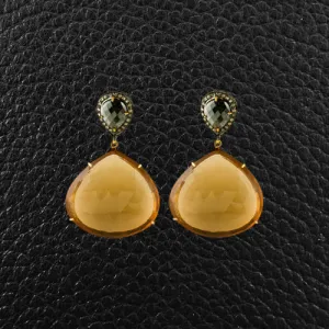 Citrine & Black Diamond Dangle Earrings